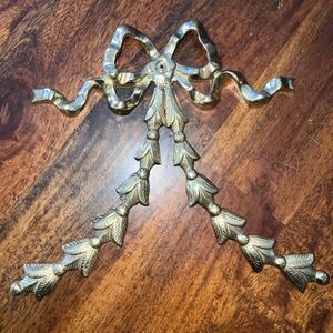 Vtg Brass Bow Ribbon Decorative Wall Door Furniture Hanging Decor Large 8x9"